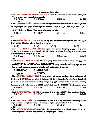 19 Câu trắc nghiệm tách từ đề thi thử THPT Quốc gia môn Vật lí - Lượng tử ánh sáng - Năm học 2019 (Có đáp án)