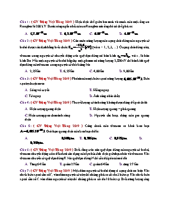 31 Câu trắc nghiệm tách từ đề thi thử THPT Quốc gia môn Vật lí - Lượng tử ánh sáng - Năm học 2019 - Đặng Việt Hùng (Có đáp án)