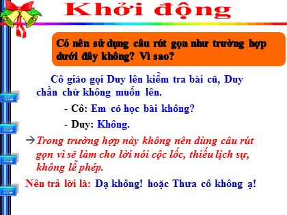 Bài giảng Ngữ văn Lớp 7 - Câu đặc biệt