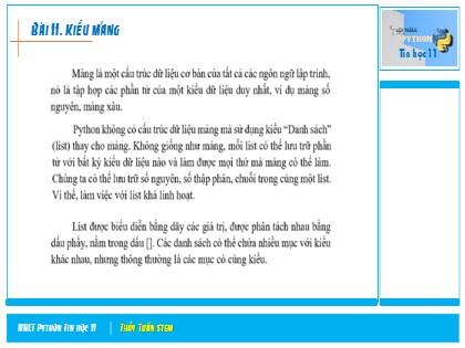 Bài giảng Tin học Lớp 11 - Bài 11: Kiểu mảng