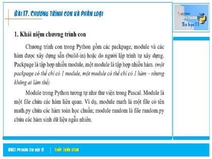 Bài giảng Tin học Lớp 11 - Bài 17: Chương trình con và phân loại