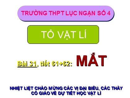 Bài giảng Vật lí Lớp 11 - Tiết 61+62, Bài 31: Mắt - Trường THPT Lục Ngạn số 4