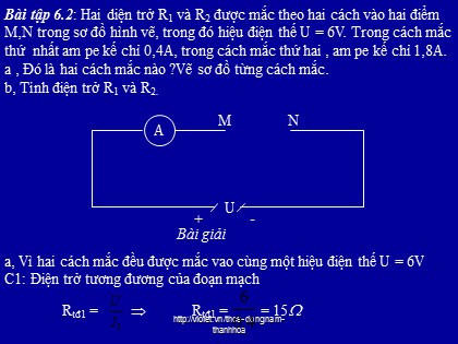 Bài giảng Vật lí Lớp 9 - Tiết 7, Bài 7: Sự phụ thuộc của điện trở vào chiều dài dây dẫn - Thanh Hoa