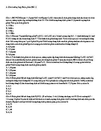 Bài tập Hóa học Lớp 12 - Chuyên đề: Các trường hợp điện phân - Đề 1 (Có đáp án)