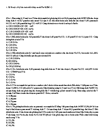 Bài tập Hóa học Lớp 12 - Chuyên đề: Kĩ thuật xử lý bài toán đốt cháy muối Na-K - Đề 1 (Có đáp án)