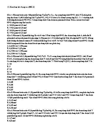 Bài tập Hóa học Lớp 12 - Chuyên đề: Kim loại tác dụng axit - Đề 3 (Có đáp án)