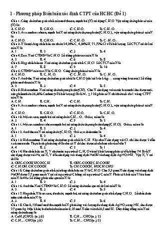 Bài tập Hóa học Lớp 12 - Chuyên đề: Phương pháp biện luận xác định công thức phân tử của hợp chất hữu cơ - Đề 1 (Có đáp án)