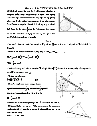 Bài tập luyện tập tổng hợp Vật lí Lớp 10 - Tập 1 - Phần 2: Động lực học chất điểm - Chuyên đề 12: Cân bằng tổng quát của vật rắn
