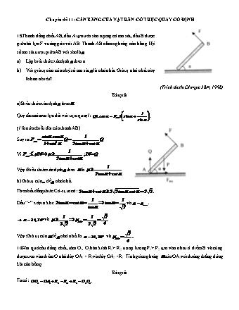 Bài tập luyện tập tổng hợp Vật lí Lớp 10 - Tập 1 - Phần 2: Động lực học chất điểm - Chuyên đề 11: Cân bằng của vật rắn có trục quay cố định