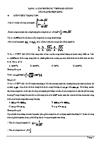 Các dạng bài tập ôn thi THPT Quốc gia môn Vật lí - Dạng 13: Xác định các thông số cơ bản của mạch chọn sóng - Đỗ Ngọc Hà (Có lời giải chi tiết)