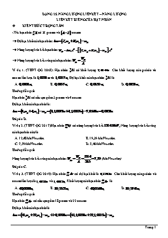 Các dạng bài tập ôn thi THPT Quốc gia môn Vật lí - Dạng 25: Năng lượng liên kết. Năng lượng liên kết riêng của hạt nhân - Đỗ Ngọc Hà (Có lời giải chi tiết)