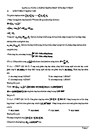 Các dạng bài tập ôn thi THPT Quốc gia môn Vật lí - Dạng 26: Năng lượng trong phản ứng hạt nhân - Đỗ Ngọc Hà (Có lời giải chi tiết)