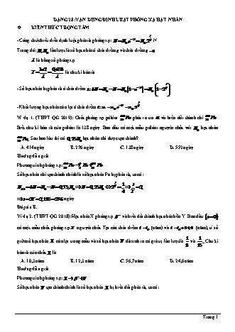Các dạng bài tập ôn thi THPT Quốc gia môn Vật lí - Dạng 28: Vận dụng định luật phóng xạ hạt nhân - Đỗ Ngọc Hà (Có lời giải chi tiết)
