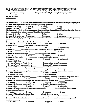 Đề chuẩn minh họa kì thi Tốt nghiệp THPT môn Tiếng Anh - Đề 11 - Năm học 2021 (Có đáp án)