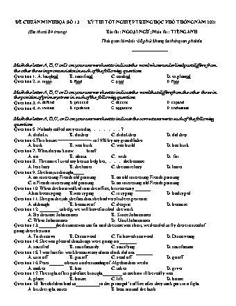 Đề chuẩn minh họa kì thi Tốt nghiệp THPT môn Tiếng Anh - Đề 13 - Năm học 2021 (Có đáp án)