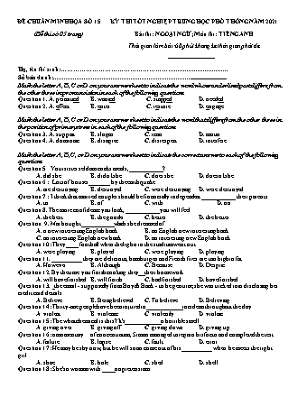 Đề chuẩn minh họa kì thi Tốt nghiệp THPT môn Tiếng Anh - Đề 15 - Năm học 2021 (Có đáp án)