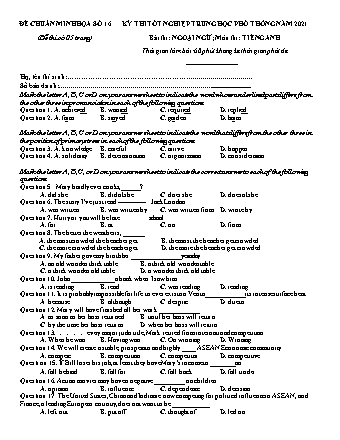 Đề chuẩn minh họa kì thi Tốt nghiệp THPT môn Tiếng Anh - Đề 16 - Năm học 2021 (Có đáp án)
