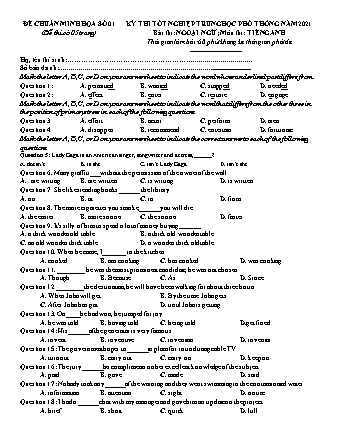 Đề chuẩn minh họa kì thi Tốt nghiệp THPT môn Tiếng Anh - Đề 1 - Năm học 2021 (Có đáp án)