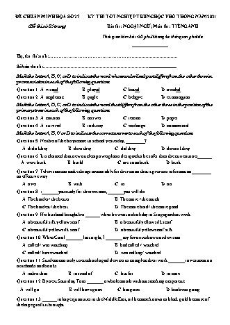 Đề chuẩn minh họa kì thi Tốt nghiệp THPT môn Tiếng Anh - Đề 27 - Năm học 2021 (Có đáp án)