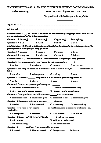 Đề chuẩn minh họa kì thi Tốt nghiệp THPT môn Tiếng Anh - Đề 29 - Năm học 2021 (Có đáp án)