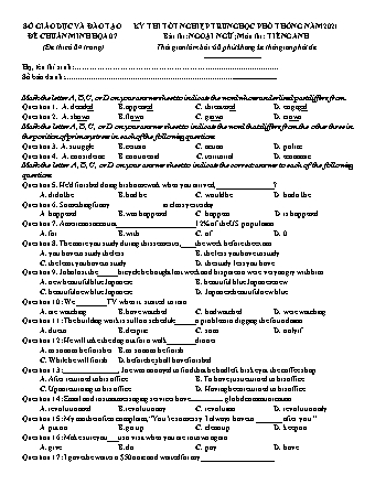 Đề chuẩn minh họa kì thi Tốt nghiệp THPT môn Tiếng Anh - Đề 7 - Năm học 2021 (Có đáp án)