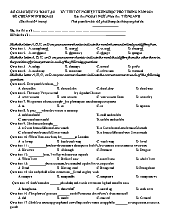 Đề chuẩn minh họa kì thi Tốt nghiệp THPT môn Tiếng Anh - Đề 8 - Năm học 2021 (Có đáp án)