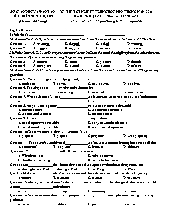 Đề chuẩn minh họa kì thi Tốt nghiệp THPT môn Tiếng Anh - Đề 9 - Năm học 2021 (Có đáp án)