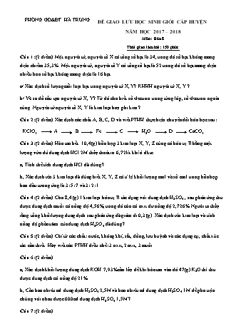 Đề giao lưu học sinh giỏi cấp huyện Hóa học Lớp 8 - Năm học 2017-2018 - Phòng giáo dục và đào tạo Hà Trung (Có đáp án)