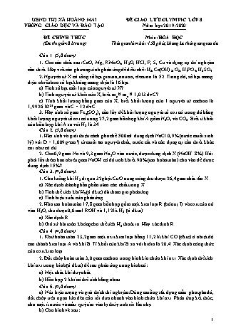 Đề giao lưu Olympic Hóa học Lớp 8 - Năm học 2019-2020 - Phòng giáo dục và đào tạo Thị xã Hoàng Mai (Có đáp án)