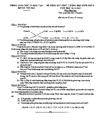 Đề khảo sát chất lượng học sinh giỏi Hóa học Lớp 8 - Năm học 2013-2014 - Phòng giáo dục và đào tạo huyện Yên Mô (Có đáp án)