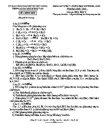 Đề khảo sát chất lượng học sinh khá giỏi Hóa học Lớp 8 - Năm học 2018-2019 - Phòng giáo dục và đào tạo huyện Quỳ Châu (Có đáp án)