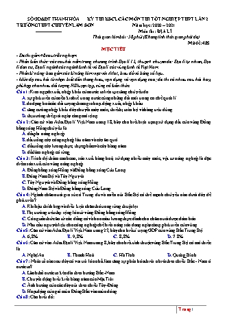 Đề khảo sát chất lượng môn Địa lí Lớp 12 - Mã đề: 485 - Năm học 2020-2021 - Trường THPT chuyên Lam Sơn (Có đáp án)