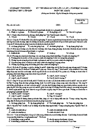 Đề khảo sát chất lượng môn Giáo dục công dân Lớp 12 - Lần 1 - Mã đề: 136 - Năm học 2020-2021 - Trường THPT Liễn Sơn (Có đáp án)
