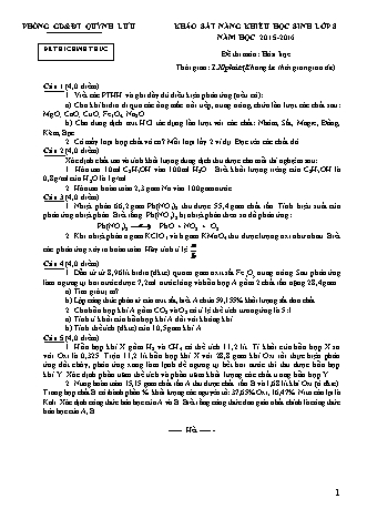 Đề khảo sát năng khiếu Hóa học Lớp 8 - Năm học 2015-2016 - Phòng giáo dục và đào tạo Quỳnh Lưu (Có đáp án)