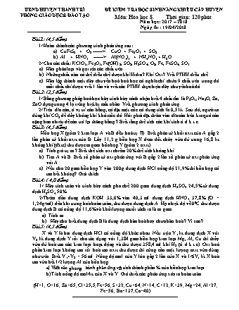 Đề kiểm tra học sinh năng khiếu cấp huyện Hóa học Lớp 8 - Năm học 2017-2018 - Phòng giáo dục và đào tạo huyện Thanh Trì (Có đáp án)