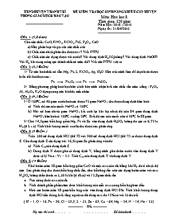 Đề kiểm tra học sinh năng khiếu cấp huyện Hóa học Lớp 8 - Năm học 2015-2016 - Phòng giáo dục và đào tạo huyện Thanh Trì (Có đáp án)