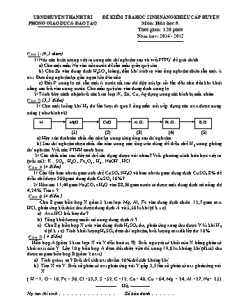 Đề kiểm tra học sinh năng khiếu cấp huyện Hóa học Lớp 8 - Năm học 2014-2015 - Phòng giáo dục và đào tạo huyện Thanh Trì (Có đáp án)