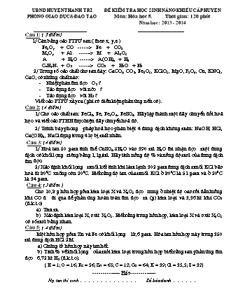 Đề kiểm tra học sinh năng khiếu cấp huyện Hóa học Lớp 8 - Năm học 2013-2014 - Phòng giáo dục và đào tạo huyện Thanh Trì (Có đáp án)