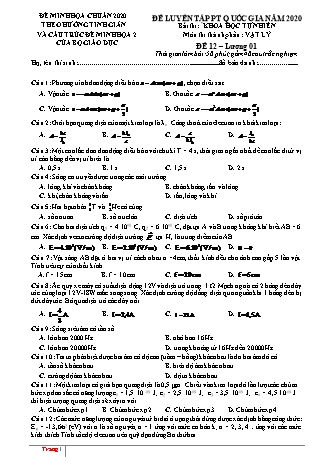 Đề luyện tập THPT Quốc gia theo hướng tinh giản Khoa học tự nhiên - Phần: Vật lí - Lần 2 - Đề 12 - Năm học 2020