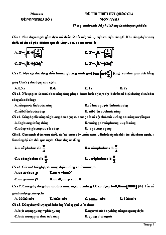 Đề minh họa kì thi THPT Quốc gia môn Vật lí - Đề số 1 (Có đáp án)