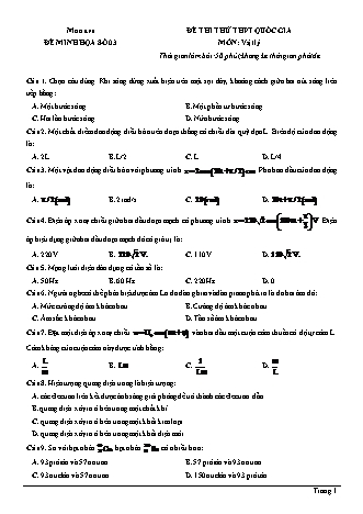 Đề minh họa kì thi THPT Quốc gia môn Vật lí - Đề số 3 (Có đáp án)