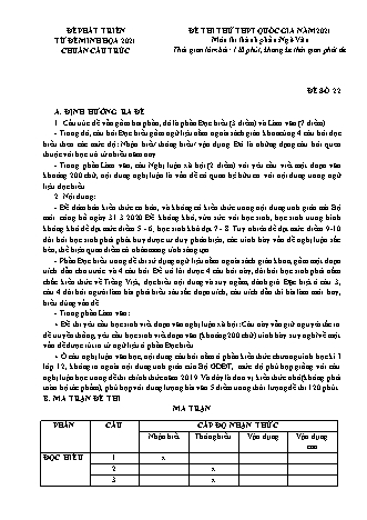 Đề minh họa kì thi Tốt nghiệp THPT Ngữ văn - Đề số 22 - Năm học 2021 (Có đáp án)