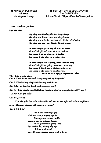 Đề minh họa kì thi Tốt nghiệp THPT Ngữ văn - Đề số 25 - Năm học 2021 (Có đáp án)