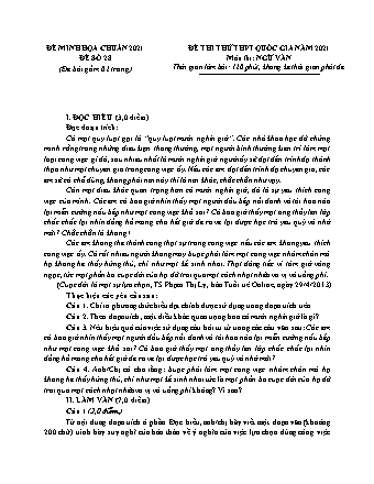 Đề minh họa kì thi Tốt nghiệp THPT Ngữ văn - Đề số 28 - Năm học 2021 (Có đáp án)
