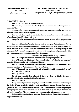 Đề minh họa kì thi Tốt nghiệp THPT Ngữ văn - Đề số 32 - Năm học 2021 (Có đáp án)