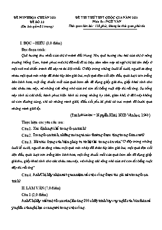 Đề minh họa kì thi Tốt nghiệp THPT Ngữ văn - Đề số 33 - Năm học 2021 (Có đáp án)