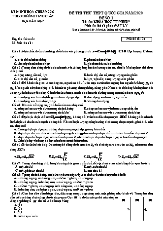 Đề minh họa kì thi Tốt nghiệp THPT theo hướng tinh giản Khoa học tự nhiên - Phần: Vật lí - Đề số 1 - Năm học 2020 (Có đáp án)