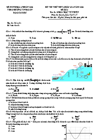 Đề minh họa kì thi Tốt nghiệp THPT theo hướng tinh giản Khoa học tự nhiên - Phần: Vật lí - Đề số 3 - Năm học 2020 (Có đáp án)