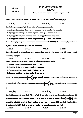 Đề ôn luyện Cuối học kì 1 môn Vật lí Lớp 12 - Đề số 5