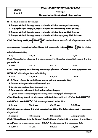Đề ôn luyện THPT Quốc gia môn Vật lí mức độ dễ - Đề số 7 (Có đáp án)